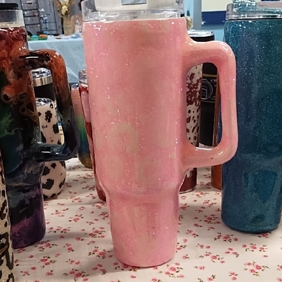 Other - Pink Glitter Tumbler with Handle